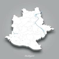 3D Map of Stuttgart with Waterways Highlighted vector
