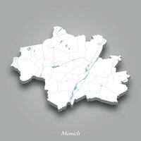 3D Map of Munich with Waterways Highlighted vector