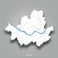 3D Map of Seoul with Waterways Highlighted vector