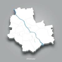 3D Map of Warsaw with Waterways Highlighted vector