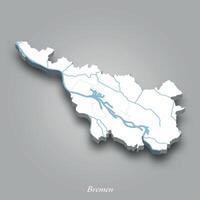 3D Map of Bremen with Waterways Highlighted vector