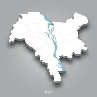 3D Map of Kyiv with Waterways Highlighted vector