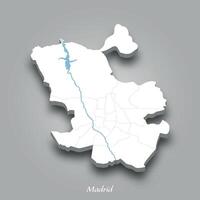 3D Map of Madrid with Waterways Highlighted vector