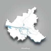3D Map of Hamburg with Waterways Highlighted vector