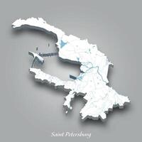 3D Map of Saint Petersburg with Waterways Highlighted vector