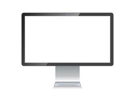 Thin frame monitor mock up icon in flat style. Computer display illustration on isolated background. Electronic gadget sign business concept. vector