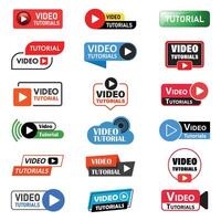 Play tutorials icon set in flat style. Education software illustration on isolated background. Webinar training sign business concept. vector
