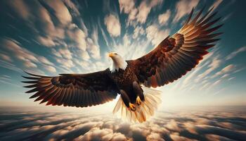 An eagle soaring above the clouds photo