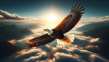 An eagle soaring above the clouds photo