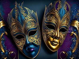 two canival ornate masks with intricate designs photo