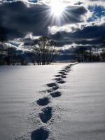 winter landscape with tracks in the snow photo