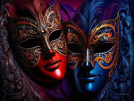 two canival ornate masks with intricate designs photo