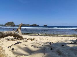 Peh Pulo Beach in East Java, Indonesia, with its blue sea and very white sand. photo