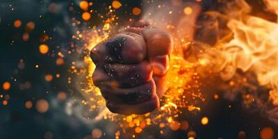 Clenched fist on an abstract background photo
