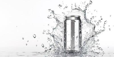 Mockup of a drink can in a splash of water photo