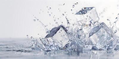 Ice in cubes in a splash of water photo