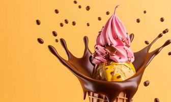 icecream with a splash of chocolate photo