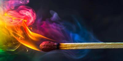 A burning match in different colors photo