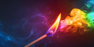 A burning match in different colors photo