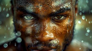 A man with wet face and eyes looking at the camera photo