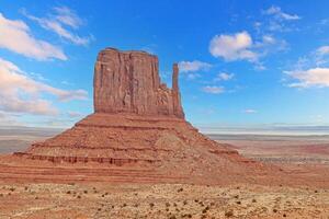 Panoramic picture of the glowing red geological sandstone formations in Monument Valley photo