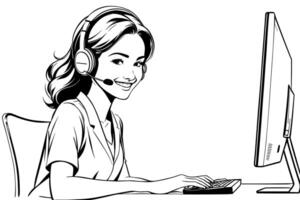 Smiling Female Customer Service Representative at Workstation vector