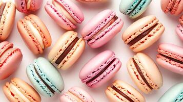 A row of colorful macarons with different flavors photo