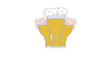 Fresh beer with bubbles and froth in glasses 2D object animation. Oktoberfest drinks cartoon 4K , alpha channel. Craft light alcohol drinks for guests animated flat item on white background video