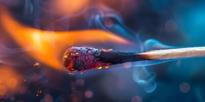 Burning match macro shot photo