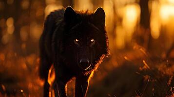 A black wolf on a blurred background of nature photo