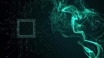 Circuit Board Digital Data moving on CPU loop backgrounds. Computer Processing and data. Abstract high tech Artificial intelligence blue particles and network connections video