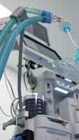 General anesthesia oxygen mask for patient at operations. Low angle view. Advanced equipment at backdrop. Vertical video
