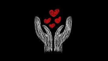 icono de dos manos participación un corazón con escrito diseño. detener movimiento salud símbolo con negro antecedentes. firmar de amor y afecto video