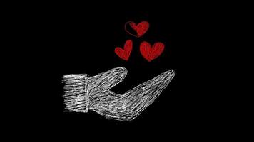 Hand holding heart icon with handwritten design. Stop motion Symbol of health with black background. Sign of love and affection video