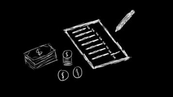 Moving image illustration of money and notes. Stop motion financial management video