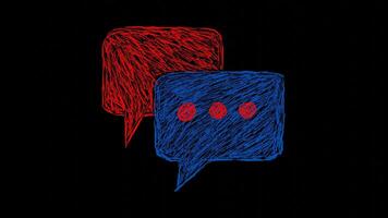 Handwritten bubble icon on black background. Conversation text symbol. Stop motion Speech bubble with pencil stroke texture video