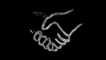 Handshake icon illustration with black background. Symbol shaking hands. Stop motion of establishing relationship designed with handwriting. Agreement between two businessmen video