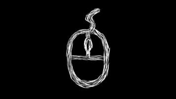 The mouse icon is designed with a white ink pen on a black background. The cursor controller on a computer screen. Pointing device hardware on computer software video