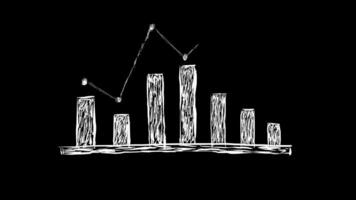 Handwritten analysis diagram with black background. Up and down graph of a business achievement. Financial illustration design with white ink strokes video