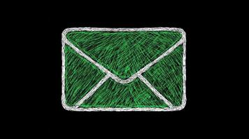 Black background handwritten envelope icon. Stop motion of paper wrapping with ink strokes video