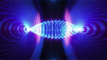 Abstract futuristic neon lines or light stripes twisted into a high-tech spiral.v video