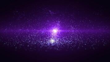 Abstract background of bright glowing purple particles. Animation of magic dots. Glitter and beautiful shimmer of dust particles. Seamless 4K video