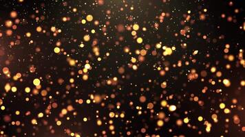 Abstract animation concept of golden particles for celebrating birthdays and holidays. 4k loop bokeh background with light particles on a dark background. Animation footage with light leakage effect. video