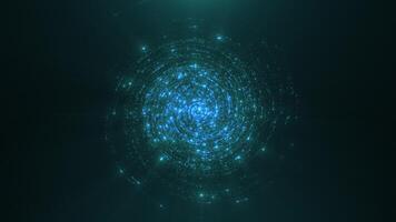 Abstract energy spiral. A rotating ball of luminous dots. Futuristic background. Abstract circles of rotating particles. Animation of abstract spinning light particles in concentric circular motions video