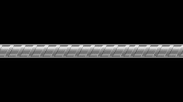 Realistic metal bar animation. Metal rebar. Seamless steel rebar. Metal rod. 4K seamless loop animation. Transparent background with alpha channel video