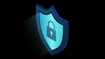 Secure vpn animation. VPN protection with a shield. Shield lock in futuristic blue style. Cyber security. Transparent background with alpha channel video