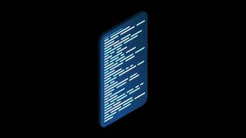 isométrico codificação tela animação. codificação programação tecnologia. programação conceito. tecnologia animação. transparente fundo com alfa canal video