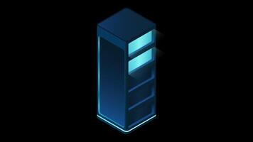 Isometric futuristic server animation. Isometric database or data center. Abstract blockchain. Computer storage. Cloud storage. Transparent background with alpha channel video
