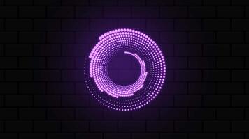 Glowing purple light ring. Futuristic loading circles and dots animation. Purple loading animation of progressing. Purple neon lights video