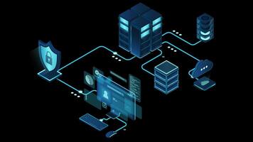 VPN protection animation with a shield. Virtual private network security technology concept. Cyber security. Transparent background with alpha channel video